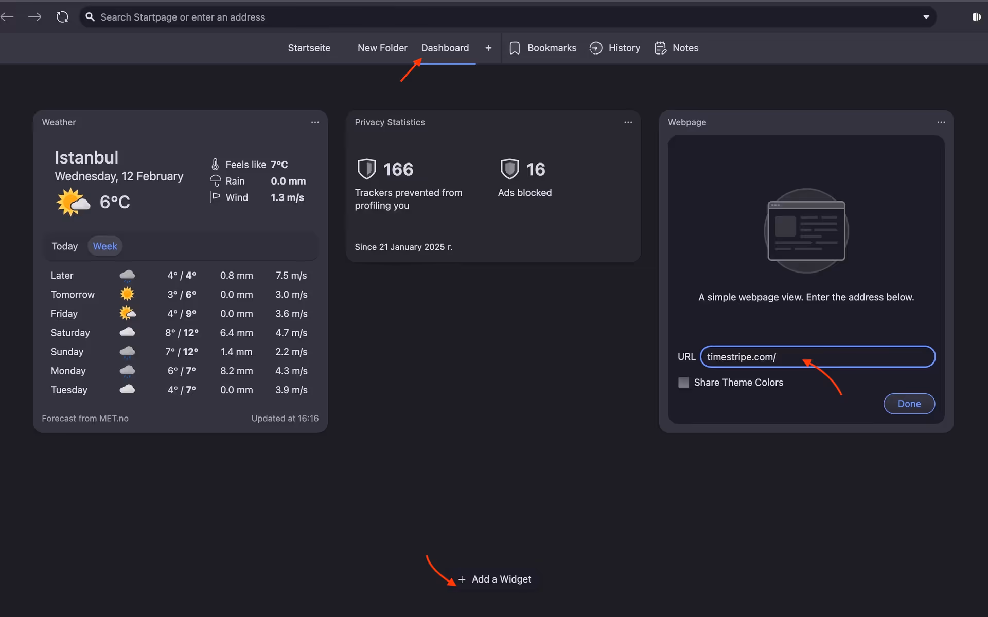 Timestripe widget in Vivaldi | Timestripe