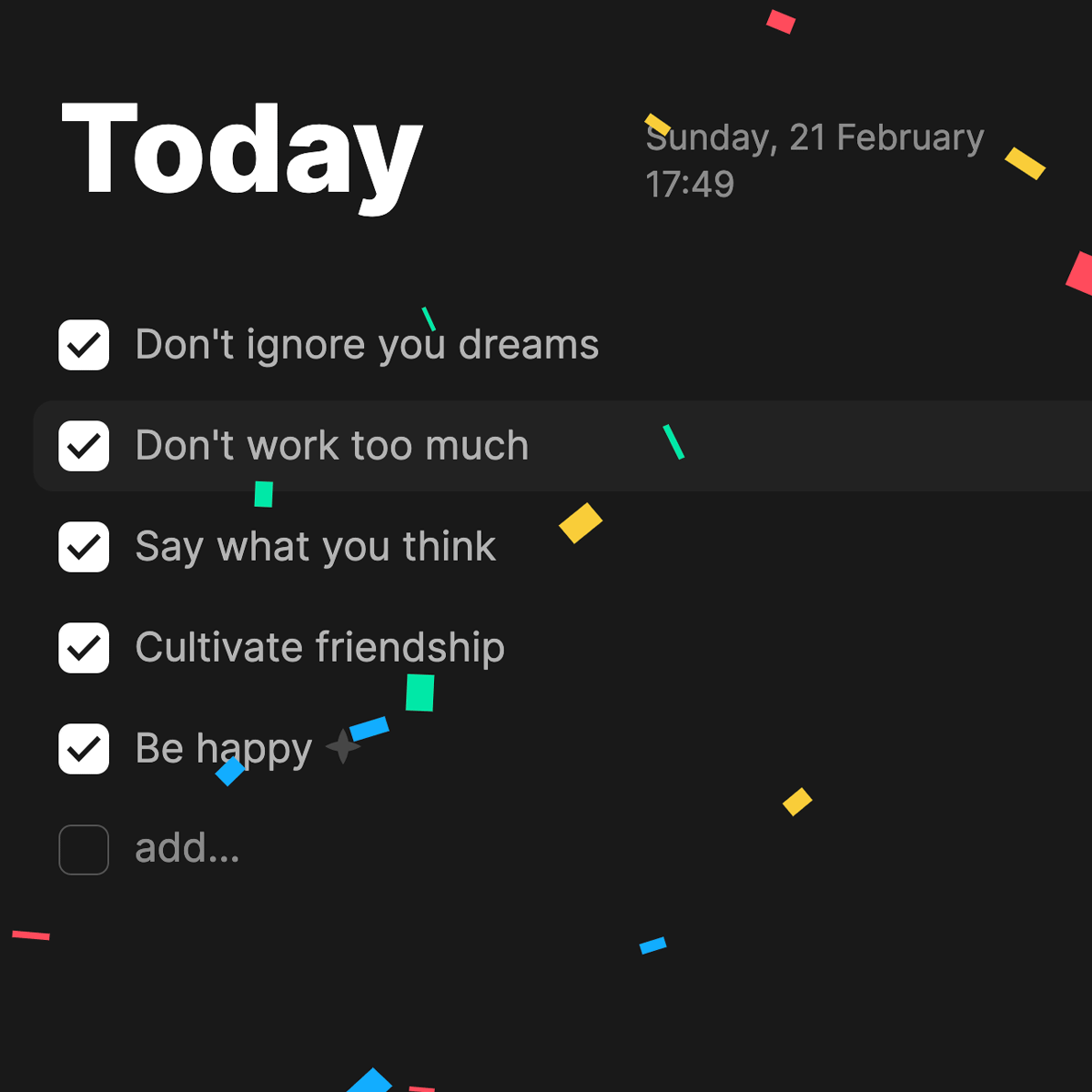 Timestripe example of checkbox list in dark mode