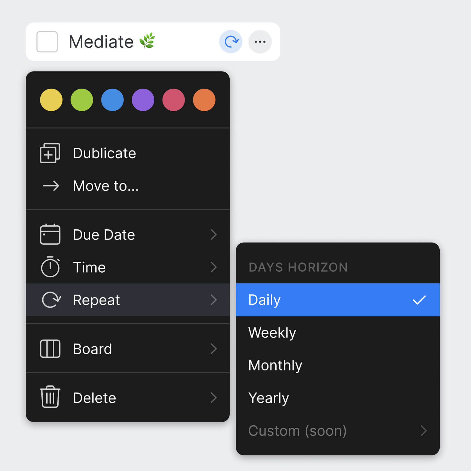 Timestripe repeat activity functional in dark mode